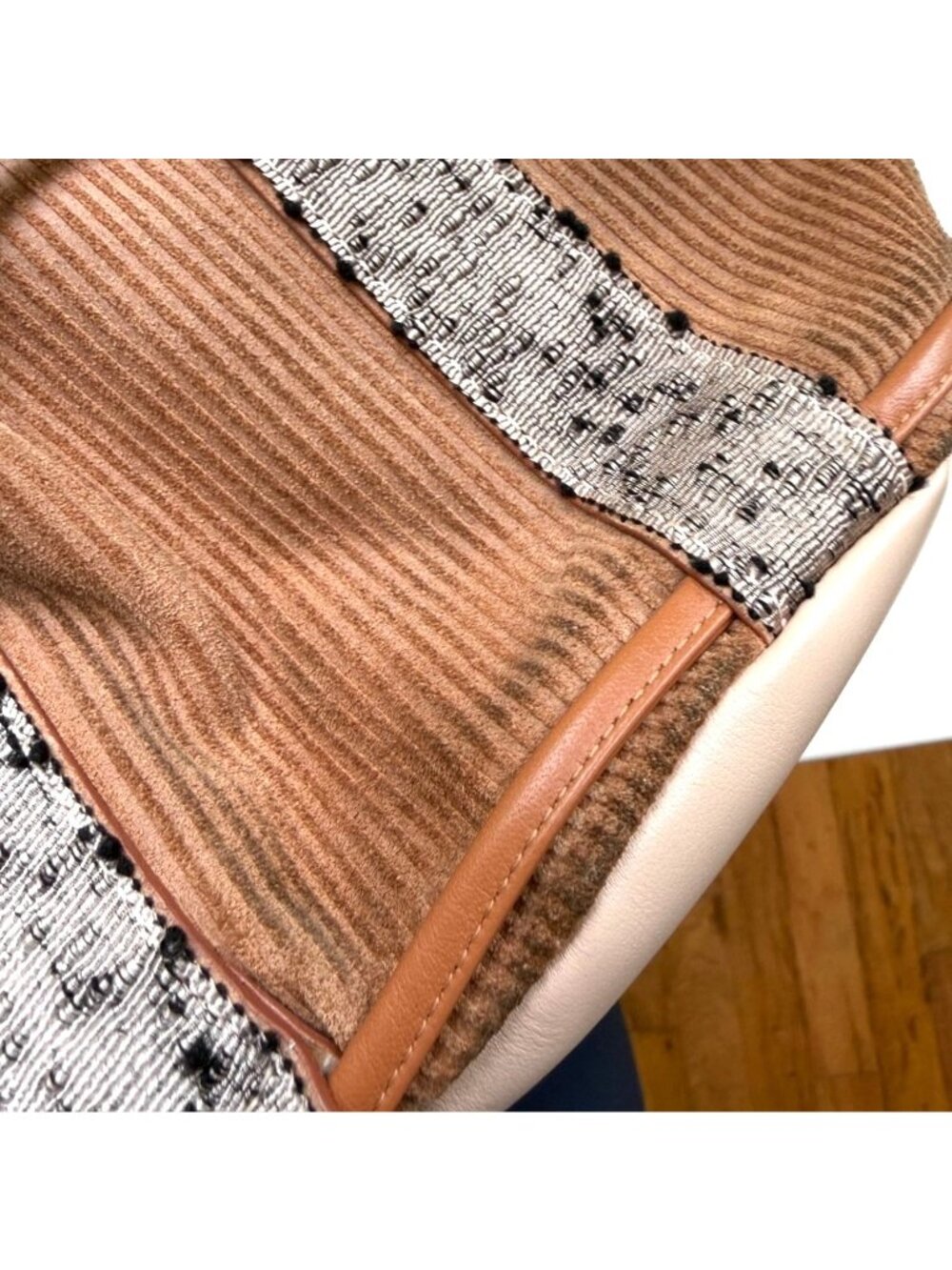 Ulla Johnson Willow Small Drawstring Bucket Bag Corduroy Tweed Tan Crossbody - Picture 8 of 11